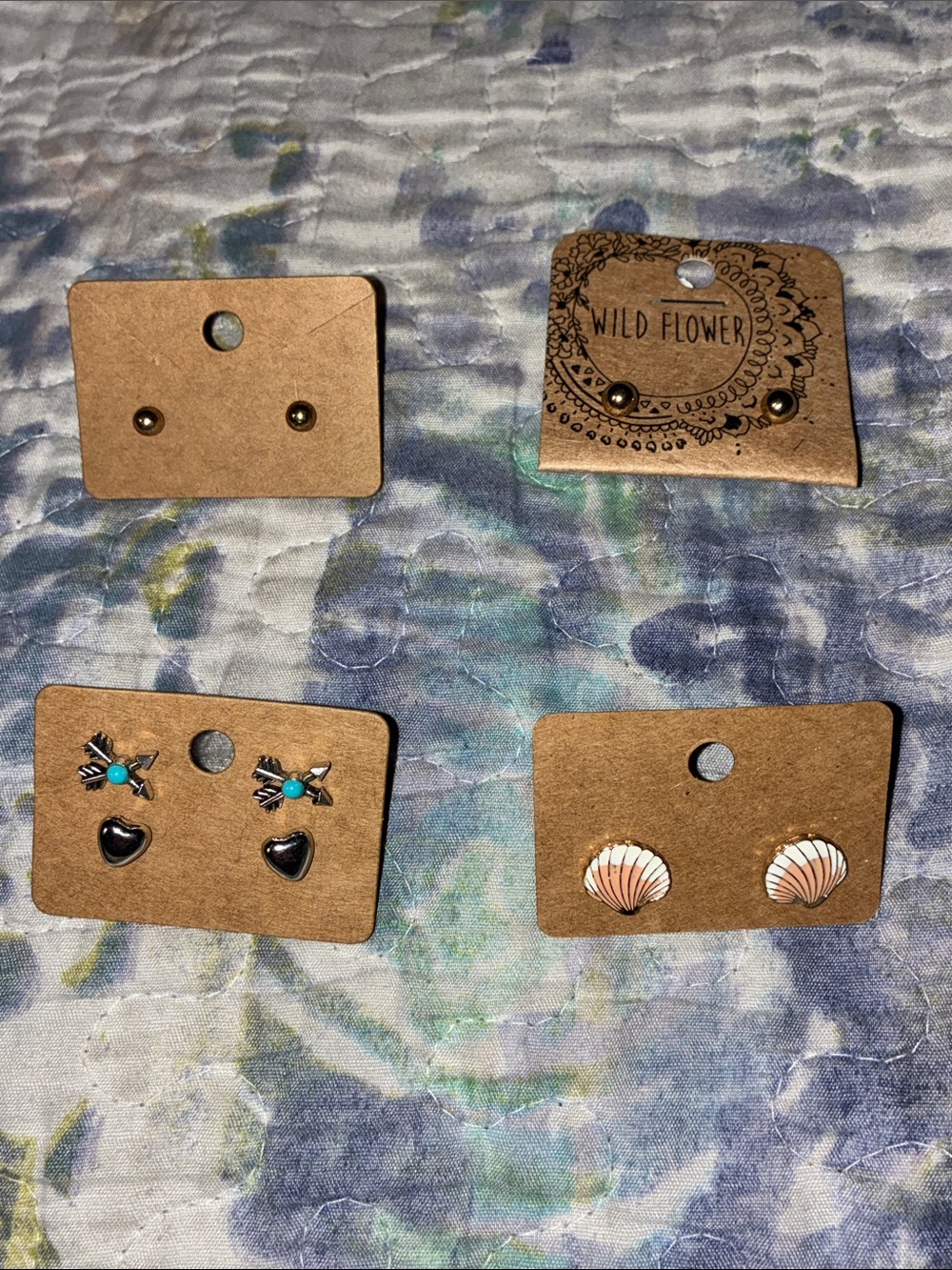 Wild Flower Boho Western Shells, Beach, Arrow, Hearts Stud Earrings Lot of 5